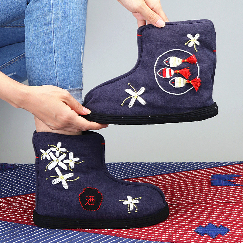 手工棉鞋女冬季加厚保暖布底棉花鞋平底中式高帮短靴茶服禅意靴子,女鞋,高帮鞋,淘宝优惠券,粉丝福利购,淘宝优惠卷