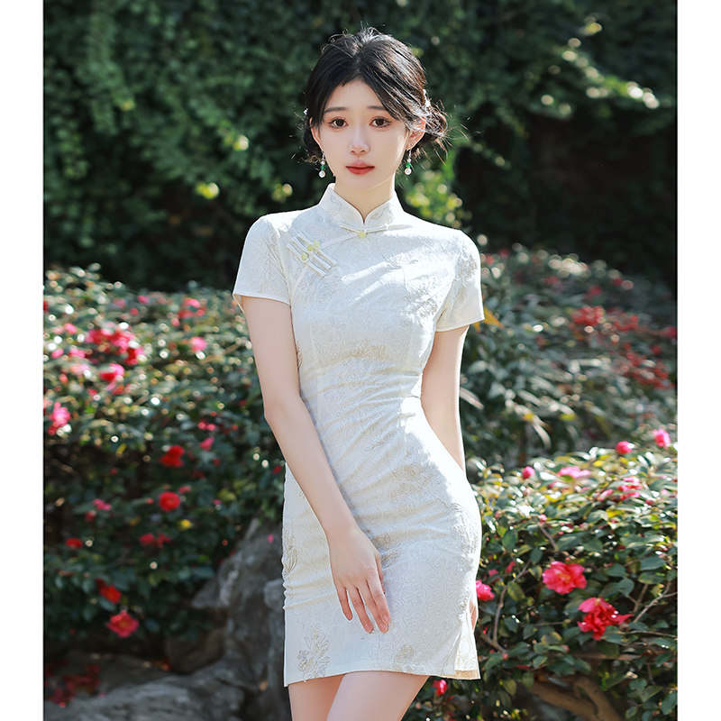蕾丝旗袍2025年新款夏学生短款改良版年轻款少女连衣裙国风高级感