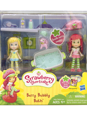 孩之宝Strawberry Shortcake 带香味草莓娃娃洗澡沐浴缸场景2个装
