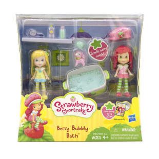 孩之宝Strawberry Shortcake 带香味草莓娃娃洗澡沐浴缸场景2个装