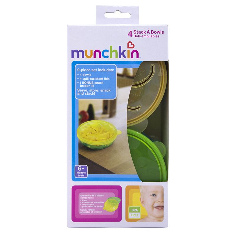 麦奇肯Munchkin婴幼儿童食物碗带密封盖防泼漏零食收纳盒9件套装