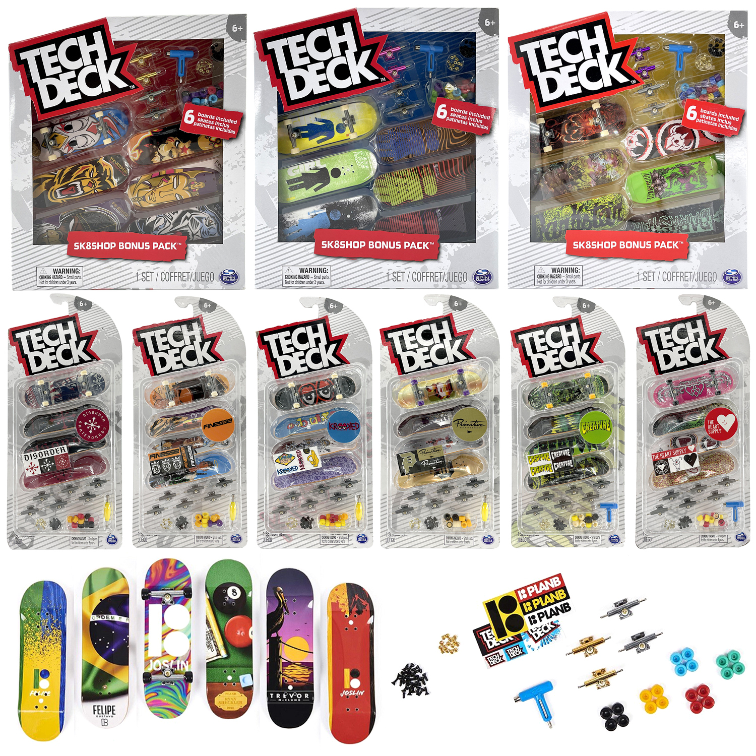 Tech Deck专业手指滑板翻TEAM可换桥轴承滑轮配件工具4个六个套装