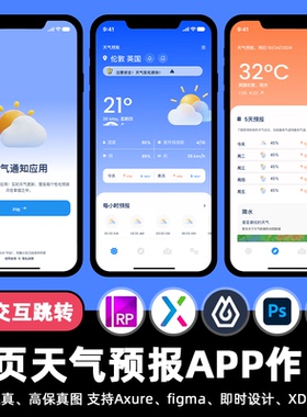5页天气预报生活APP即时设计交互跳转Figma作业Axure原型psd素材
