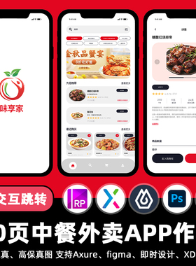 10页mastergo中餐外卖即时设计APP交互跳转fig作业axure原型素材