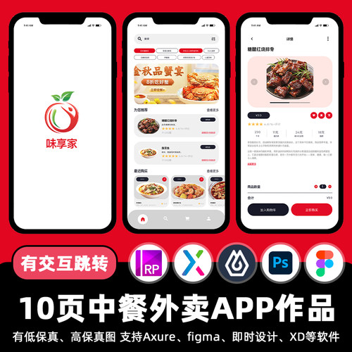 10页mastergo中餐外卖即时设计APP交互跳转fig作业axure原型素材