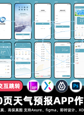 10页即时设计天气预报查询APP交互跳转figma作业Axure原型XD素材