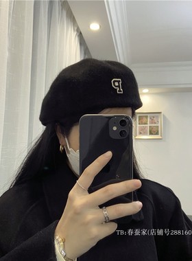 反戴贝雷帽复古P字羊毛呢女秋冬季英伦鸭舌蓓蕾帽前进帽子春秋款