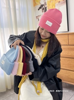 出口韩国高品质100%羊毛针织帽女秋冬ins百搭显脸小毛线帽子冷帽