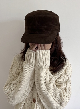 大头围显脸小高颅顶平顶骑士帽女古早味麂皮绒韩女酷感挺阔马术帽