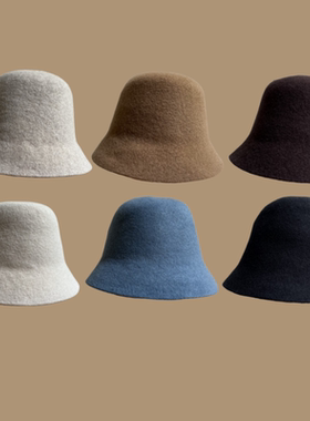 一体成型~100%澳洲纯羊毛渔夫帽女复古羊绒小盆帽帽子秋冬显脸小