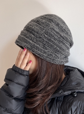 大头福音~羊毛冷帽时尚洋气卷檐堆堆针织帽子男女显脸小冬天褶皱