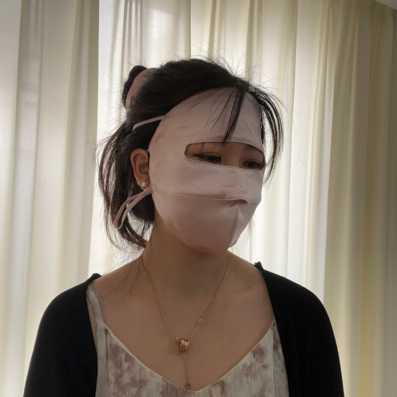 100%桑蚕丝防晒面罩女真丝口罩防紫外线全脸遮阳骑行薄医美脸基尼
