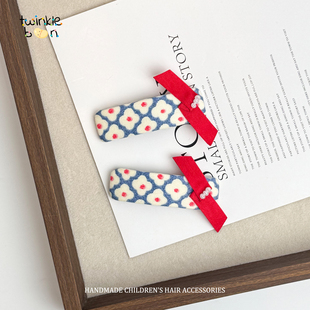 国风红丝带手工制作儿童发夹女童可爱针织蝴蝶结发饰头饰宝宝发夹