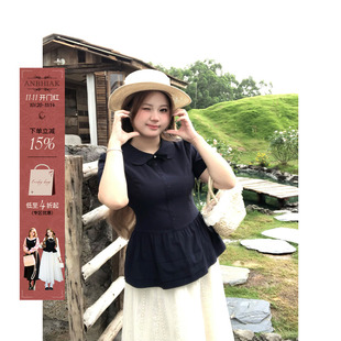 收腰短袖 女微胖大码 上衣 告白手信学院派冰感娃娃领衬衫 安妮不火