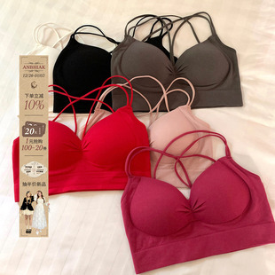 安妮不火辣妹自带胸垫胸衣2024春夏新款 内搭运动挂脖文胸 微胖大码