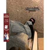 重工烫钻牛仔裤 安妮不火梵高星月遮胯显腿长阔腿牛仔裤 女微胖大码