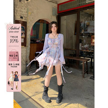 安妮不火 氛围感油画碎花雪纺裙女2025春夏新款微胖大码吊带裙子