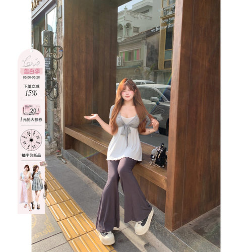 安妮不火 柔软亲肤吊带开衫撞色三件套女微胖大码是收腰显瘦套装