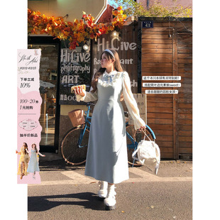 安妮不火甜美风呢料千金裙女2025秋冬新款微胖大码收腰呢子连衣裙