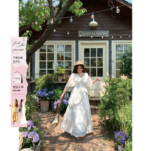 安妮不火 似水梨花浪漫重工蕾丝绣花仙裙女微胖大码设计感连衣裙