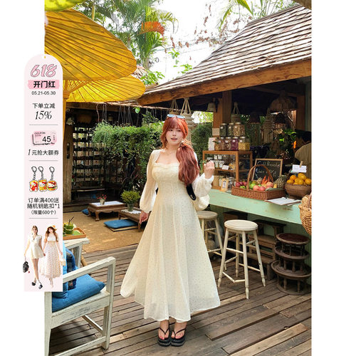 安妮不火 木耳边雪纺印花无袖度假连衣裙女微胖大码收腰长裙套装