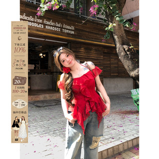 波点雪纺衫 微胖大码 新款 安妮不火一字领荷叶边雪纺上衣女2025夏季