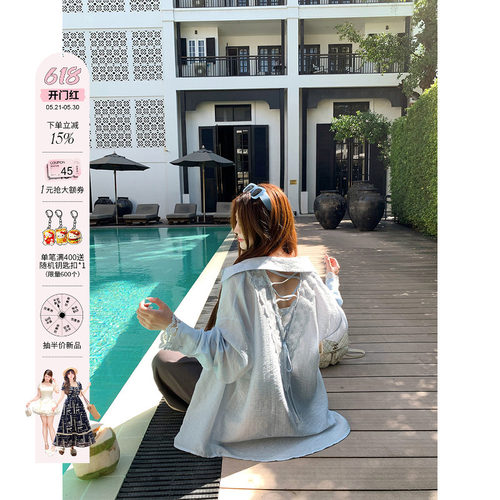 安妮不火 85莱赛尔蕾丝花边拼接微透衬衫女微胖大码宽松大件衬衣