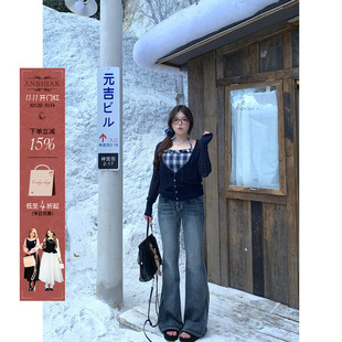 型牛仔裤 长腿杀手锏王炸版 女微胖大码 安妮不火做旧水洗微喇牛仔裤