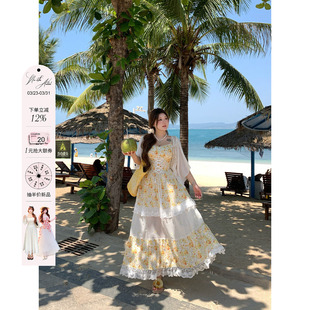 安妮不火盛夏野菊度假风碎花绑带吊带裙微胖大码 裙子小雏菊连衣裙
