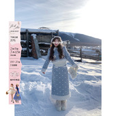 气质两件套装 安妮不火 波点毛巾绣夹棉呢子外套&半身裙女微胖大码