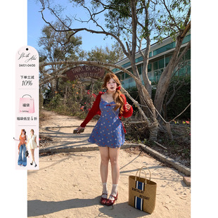 安妮不火 荷叶边连衣裙子 复古甜妹风碎花V领高腰雪纺裙女微胖大码