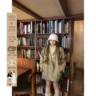 安妮不火气质廓形系带收腰立领风衣女微胖大码 氛围感宽松显瘦外套