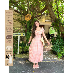 微胖大码 新款 格子连衣裙 纹公主裙女2025夏季 安妮不火南法温柔风格