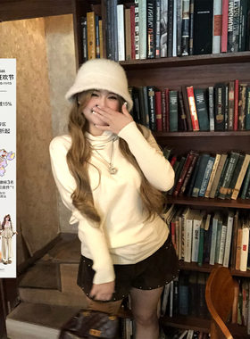 安妮不火 设计感古早堆堆领蝙蝠袖毛织衫女微胖大码收腰气质上衣