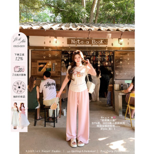 宽松休闲懒人长裤 安妮不火直腿塑造松紧腰针织料休闲裤 女微胖大码