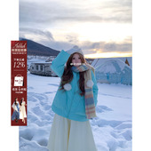 口立领排骨棉服女微胖大码 安妮不火 爱心口袋螺纹袖 显白棉衣外套