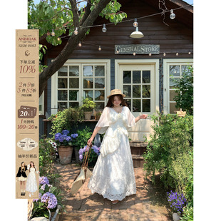 安妮不火 设计感连衣裙 似水梨花浪漫重工蕾丝绣花仙裙女微胖大码