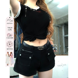 腿斩次元 收腰休闲短裤 美式 微胖大码 子 辣妹口袋牛仔短裤 安妮不火