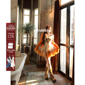 安妮不火橘烟漫藤精灵风蕾丝拼接吊带裙女新款 微胖大码 设计感裙子