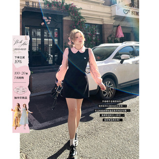 安妮不火娃娃领波点连衣裙女2025秋季新款微胖大码气质长袖连衣裙