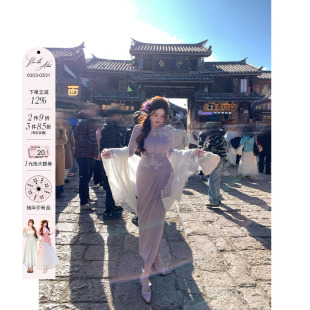 国风收腰裙子 蕾丝花拼接高弹针织连衣裙微胖大码 安妮不火 新中式