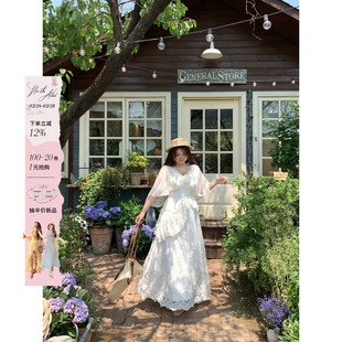 安妮不火 似水梨花浪漫重工蕾丝绣花仙裙女微胖大码设计感连衣裙