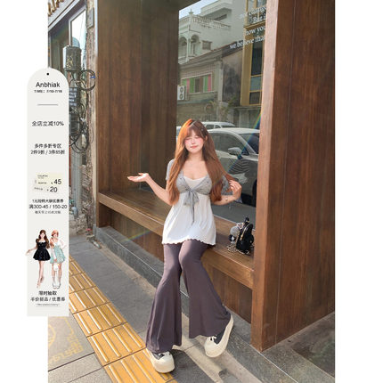 安妮不火 柔软亲肤吊带开衫撞色三件套女微胖大码是收腰显瘦套装