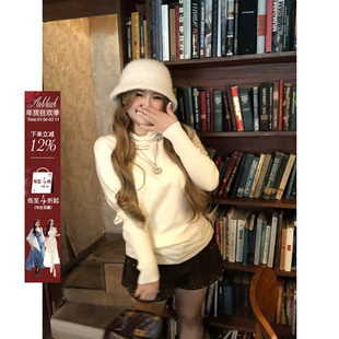 安妮不火 设计感古早堆堆领蝙蝠袖毛织衫女微胖大码收腰气质上衣