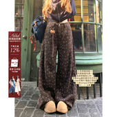 安妮不火 保暖熔岩凯蒂裤 甜酷kitty提花宽松弯刀牛仔裤 女微胖大码