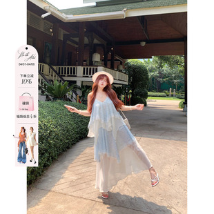 安妮不火 温柔系两件套 度假风碎花蕾丝花边拼接雪纺裙女微胖大码