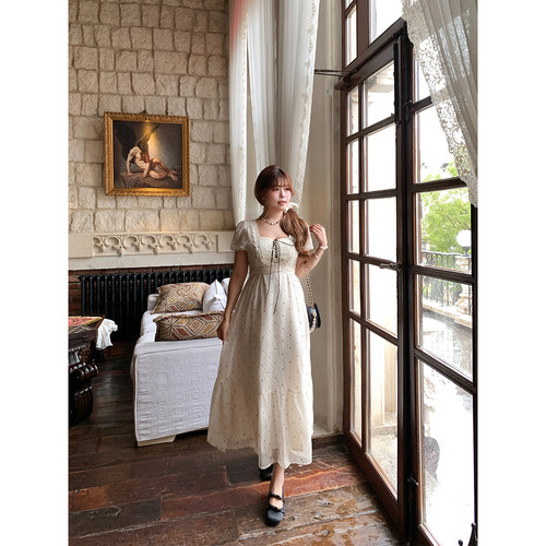 安妮不火 vintage私服改良！波点连衣裙女微胖大码法式收腰小白裙