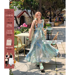 微胖大码 新款 仙女长裙 度假风扎染雪纺连衣裙女2024夏季 安妮不火
