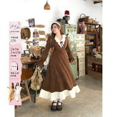 设计感连衣裙 微胖大码 安妮不火复古雪尼尔拼接长裙女2025冬季 新款