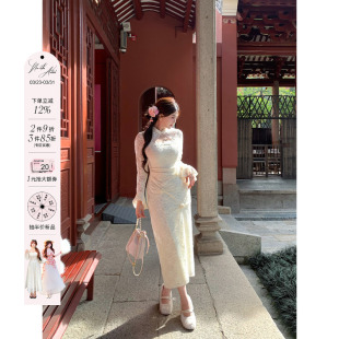 国风收腰裙子 雪尼尔蕾丝玫瑰花连衣裙女微胖大码 安妮不火 新中式